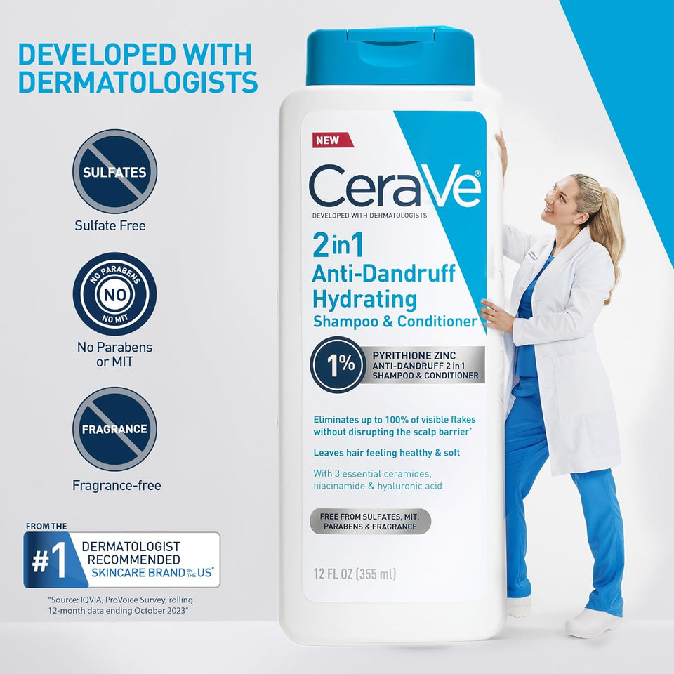 CeraVe 2 In 1 Hydrating Anti Dandruff Shampoo And Conditioner Twin Pack